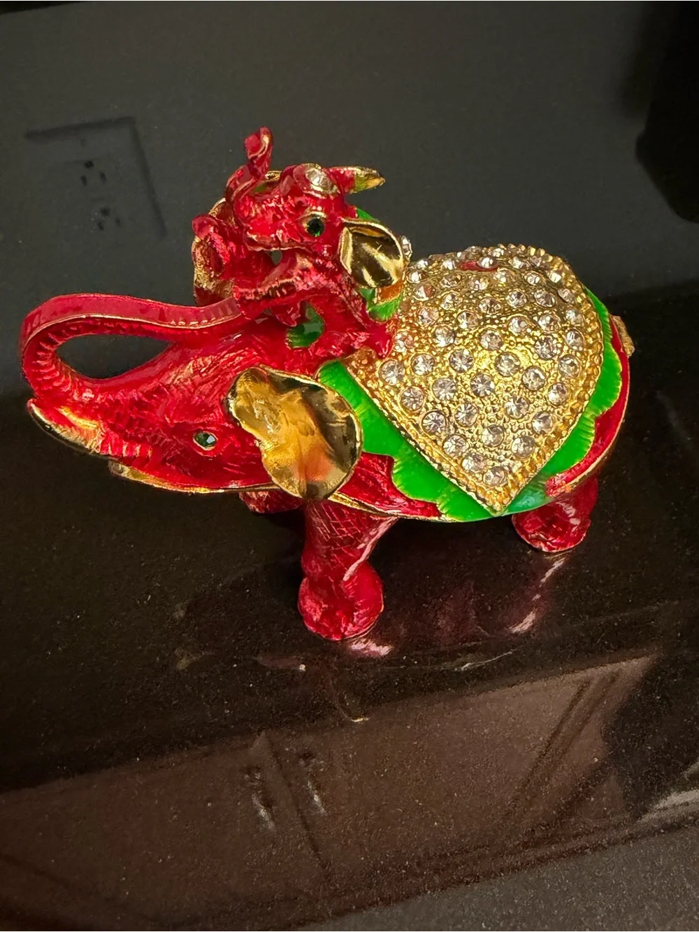 Jeweled Red Elephant Trinket Box Rhinestone Enamel Magnetic Jewelry Keepsake Box